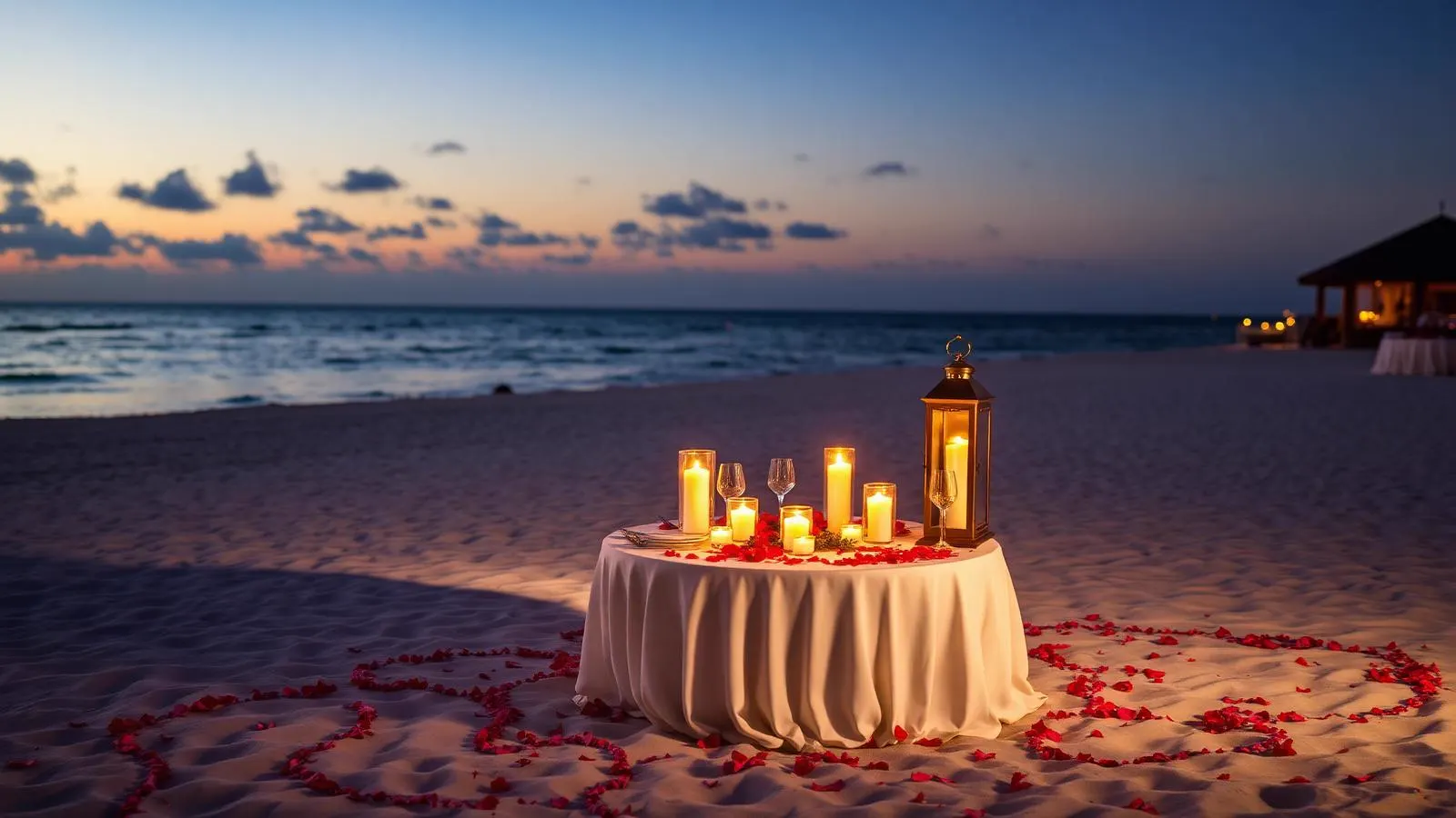 Private candlelit beach dinner at an all-inclusive honeymoon resort
