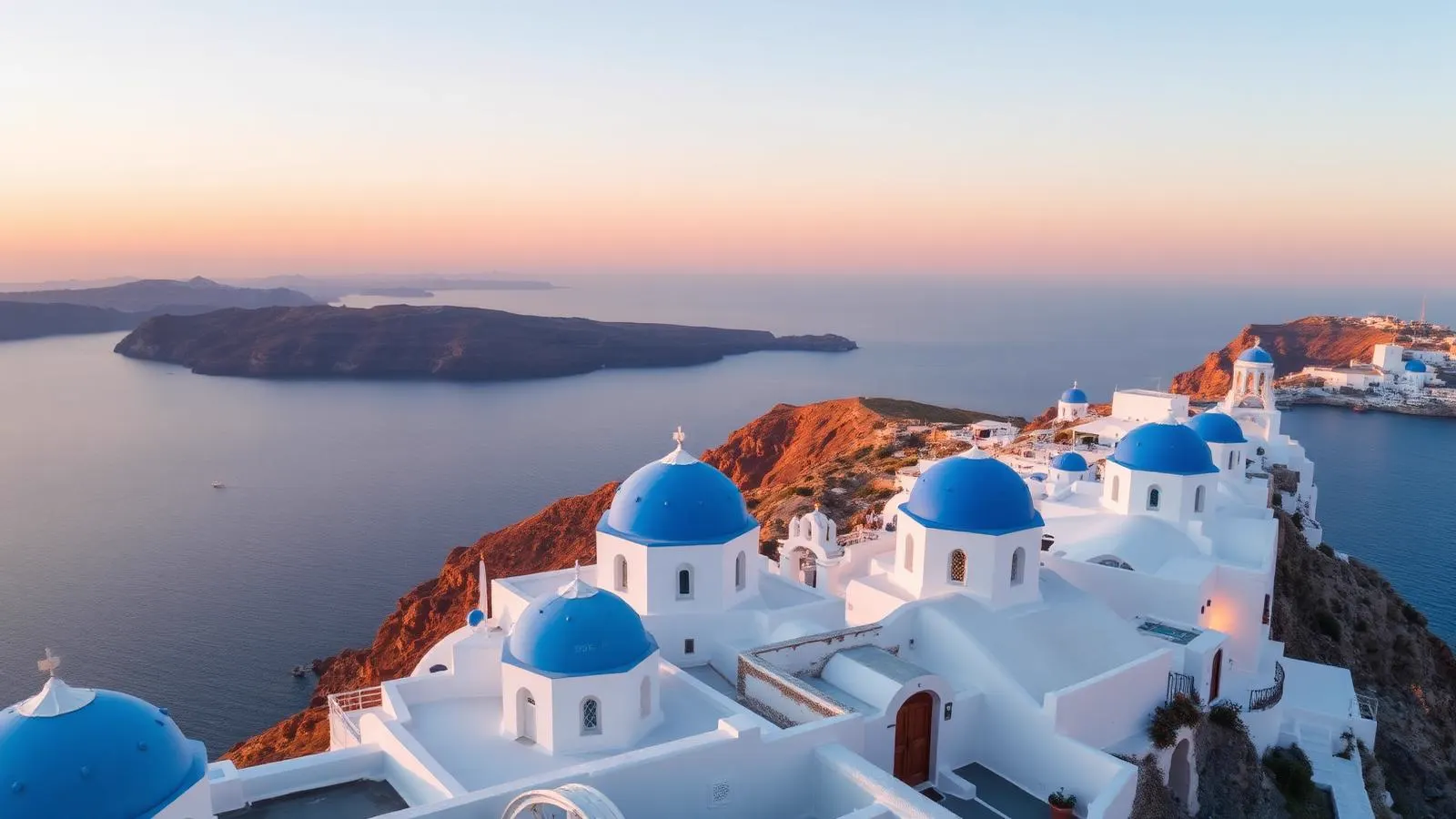 Santorini, Greece at sunset — romantic European honeymoon destination