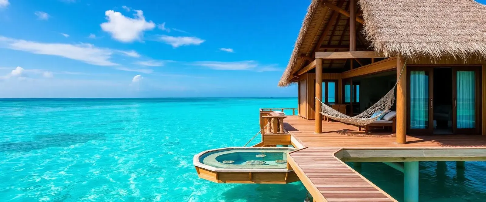 Sandals overwater bungalow with glass floor and private infinity pool in Caribbean turquoise water