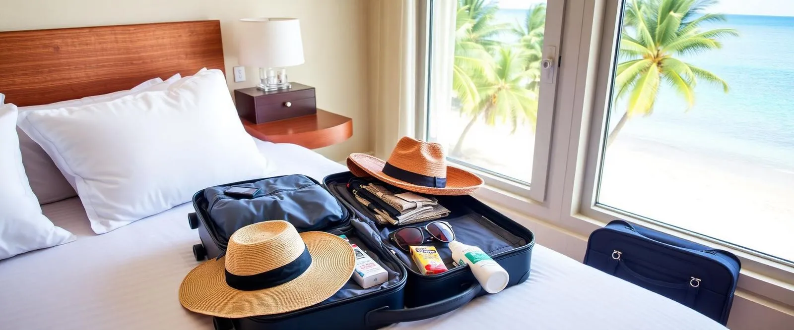 Honeymoon packing checklist with suitcase ready for Caribbean all-inclusive resort trip