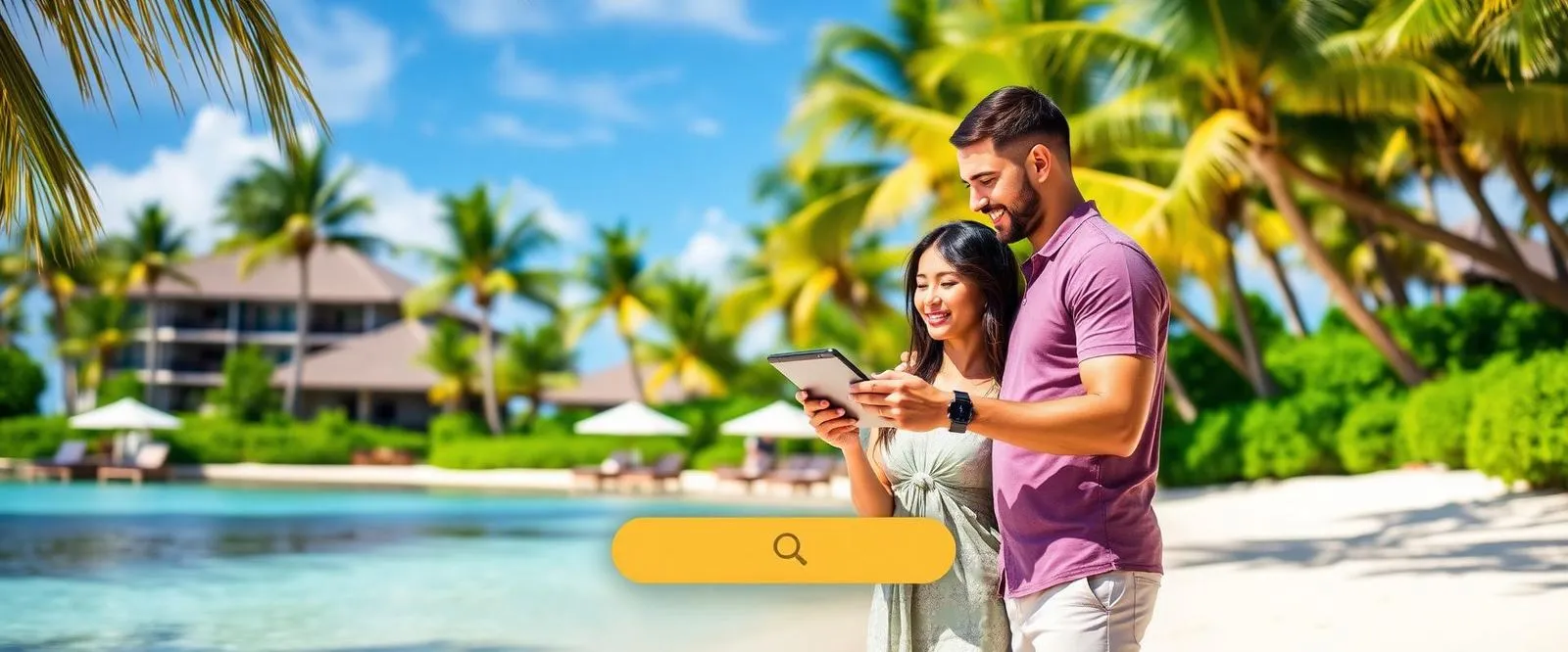 Couple using tablet to find their perfect Caribbean resort